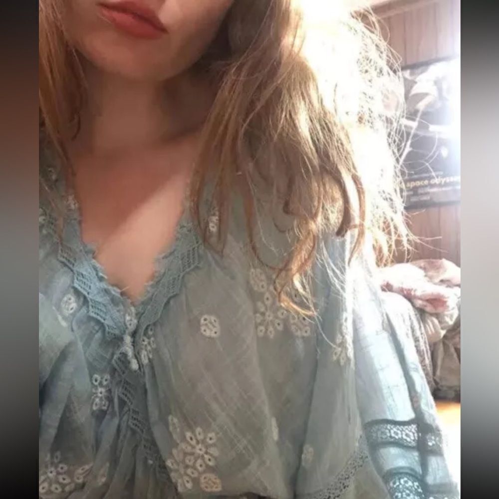 Free People Love Somebody Gauze
Embroidered Top in Misty Morning Blue - Picture 5 of 5